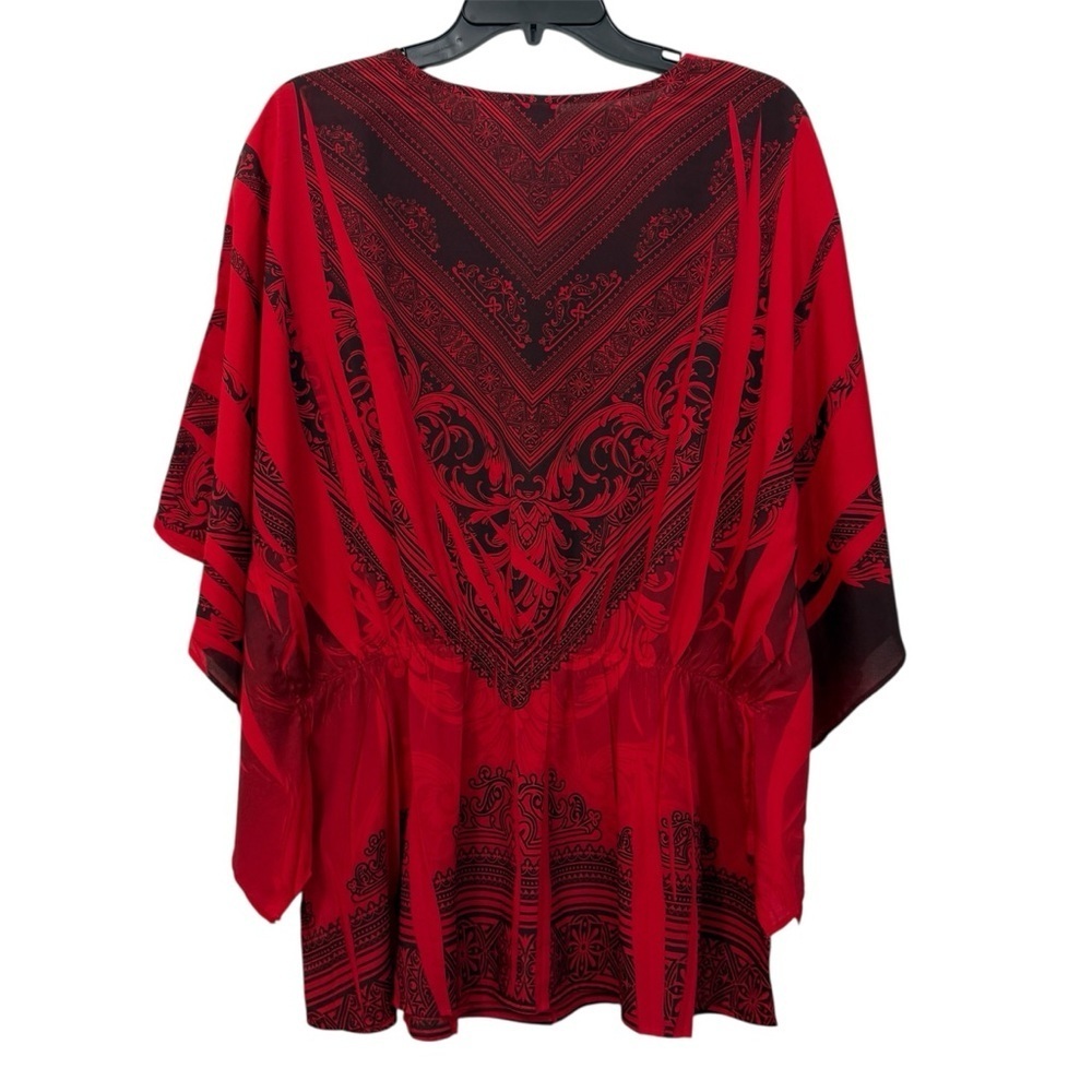 🧨 5/$25 Cato Red and Black Patterned Batwing Blouse - Picture 3 of 8
